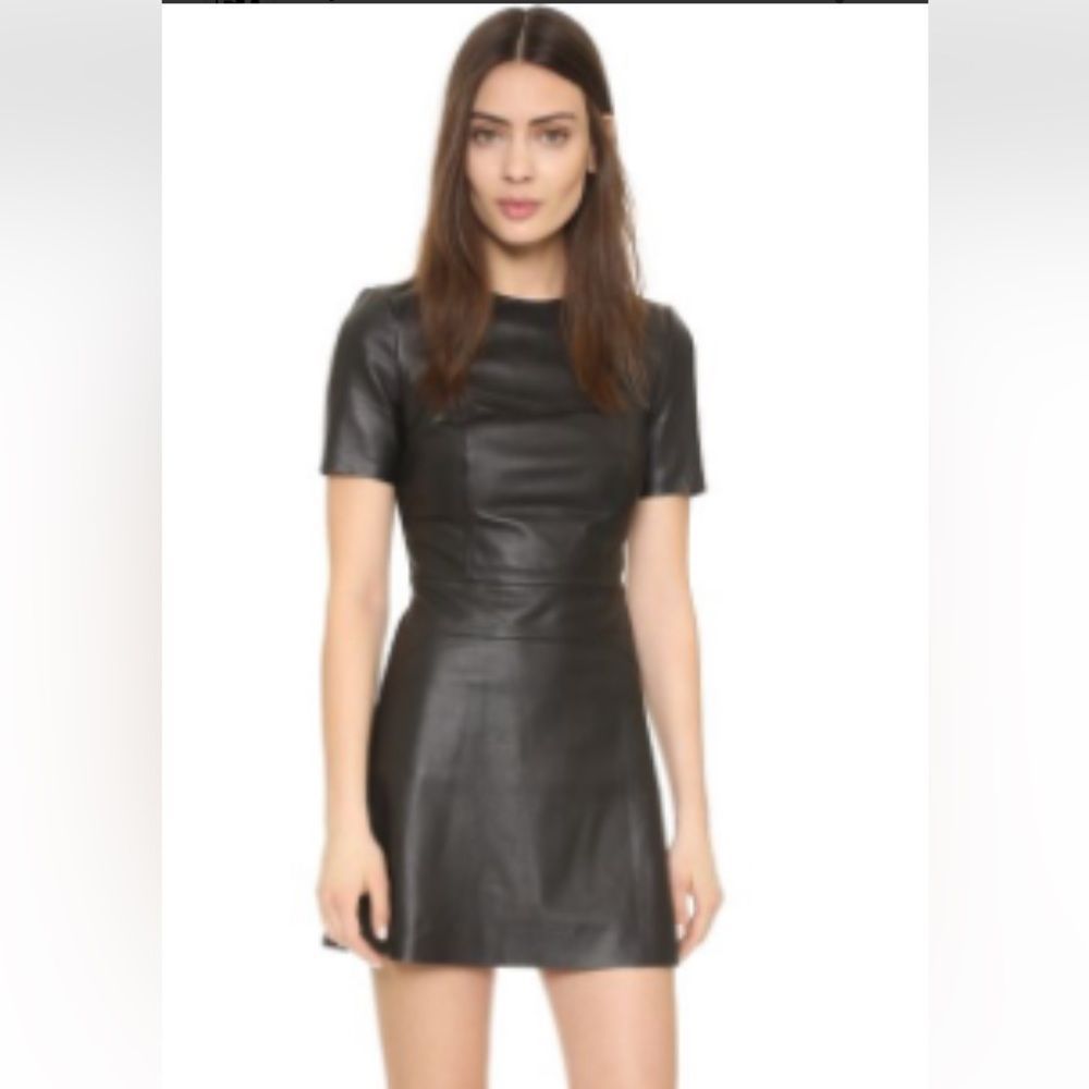 Womens XS Kendall+Kylie Black Leather Crew Neck Dress